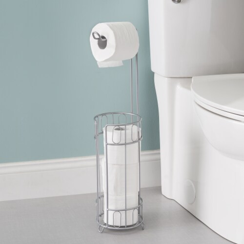 Home Basics Unity Free-Standing Dispensing Toilet Paper Holder, Silver Perspective: back