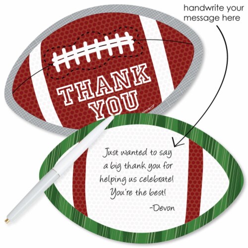Big Dot of Happiness End Zone - Football - Party Shaped Thank You Cards with Envelopes 12 Ct Perspective: back