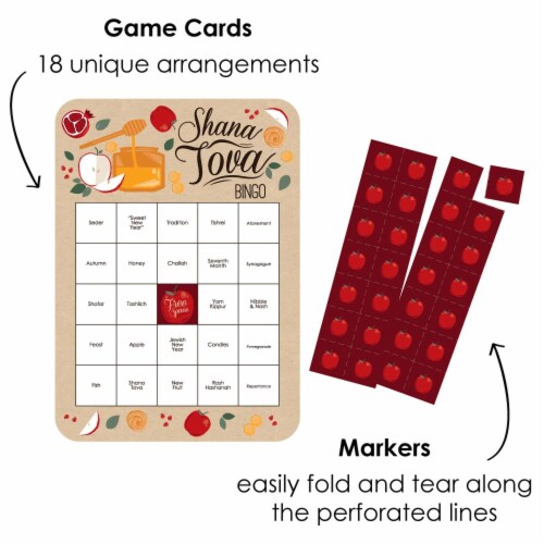 Big Dot of Happiness Rosh Hashanah - Bingo Cards & Markers - New Year Bingo Game - Set of 18 Perspective: back