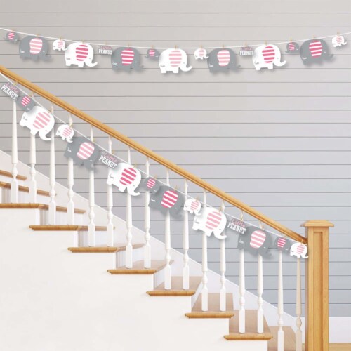 Big Dot of Happiness Pink Elephant - Girl Party DIY Decor - Clothespin Garland Banner - 44 Pc Perspective: back