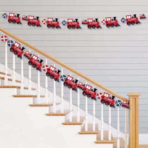 Big Dot of Happiness Railroad Party Crossing Train DIY Decor Clothespin Garland Banner 44 Pc Perspective: back
