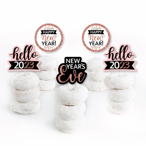 Big Dot of Happiness Rose Gold Happy New Year - Cupcake Toppers 2023 Clear Treat Picks 24 Ct Perspective: back