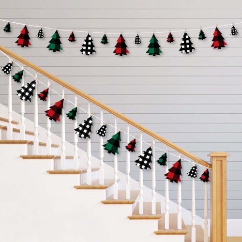 Big Dot of Happiness Holiday Plaid Trees Christmas Party Clothespin Garland Banner 44 Pc Perspective: back