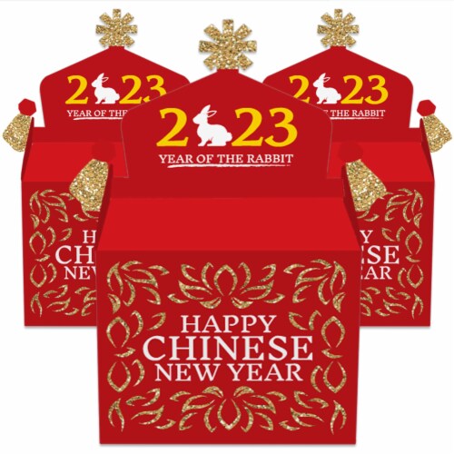 Big Dot of Happiness Chinese New Year Party Favors 2023 Year of The Rabbit Gable Boxes 12 Ct Perspective: back