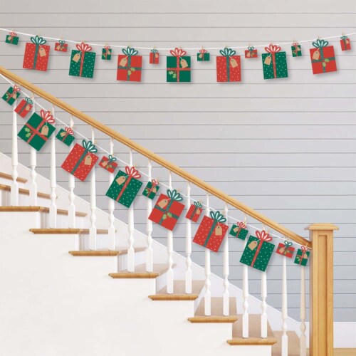 Big Dot of Happiness Happy Holiday Presents Christmas Decor Clothespin Garland Banner 44 Pc Perspective: back