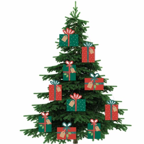 Big Dot of Happiness Hanging Holiday Presents - Outdoor Christmas Porch Tree Yard Decor 10 Pc Perspective: back