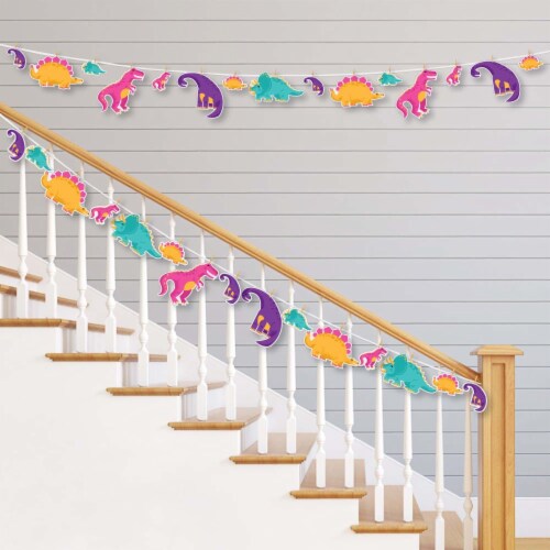Big Dot of Happiness Roar Dinosaur Girl - Party DIY Decor Clothespin Garland Banner - 44 Pc Perspective: back