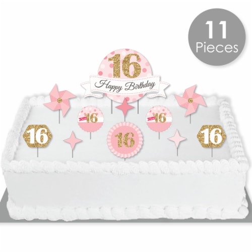 Big Dot of Happiness Sweet 16 - 16th Birthday Party Cake Decor Kit - Cake Topper Set 11 Pc Perspective: back