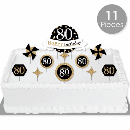 Big Dot of Happiness Adult 80th Birthday Gold - Party Cake Decor Kit - Cake Topper Set 11 Pc Perspective: back
