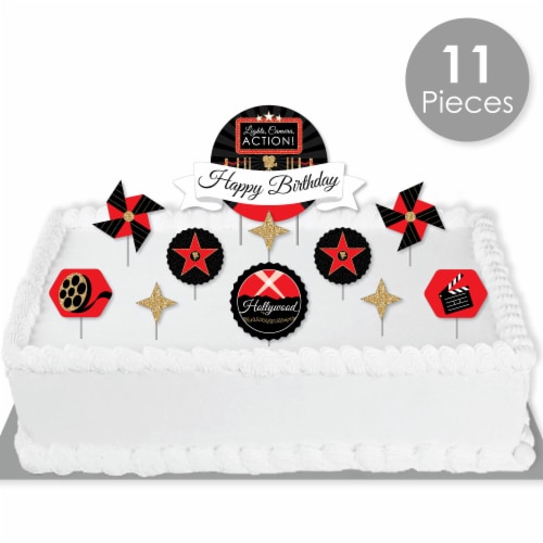 Big Dot of Happiness Red Carpet Hollywood - Birthday Cake Decor Kit - Cake Topper Set 11 Pc Perspective: back