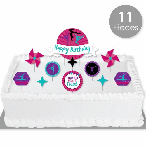 Big Dot of Happiness Tumble, Flip & Twirl Gymnastics Birthday Decor Kit Cake Topper Set 11 Pc Perspective: back