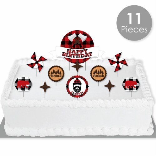 Big Dot of Happiness Lumberjack Channel The Flannel Birthday Decor Kit Cake Topper Set 11 Pc Perspective: back