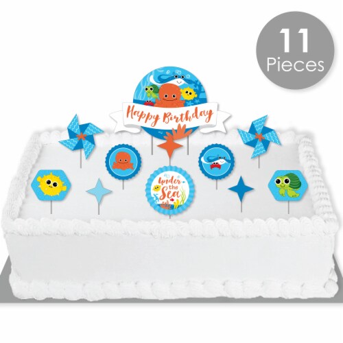 Big Dot of Happiness Under the Sea Critters - Birthday Party Decor Kit Cake Topper Set 11 Pc Perspective: back