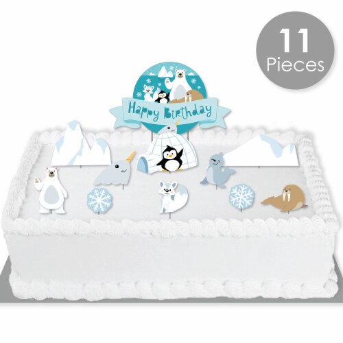 Big Dot of Happiness Arctic Polar Animals - Winter Birthday Decor Kit Cake Topper Set 11 Pc Perspective: back