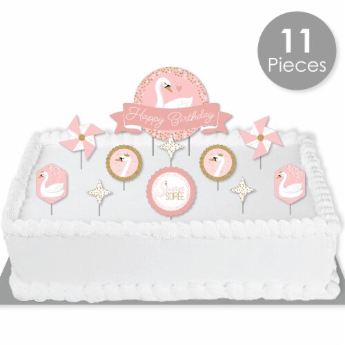 Big Dot of Happiness Swan Soiree - White Swan Birthday Cake Decor Kit - Cake Topper Set 11 Pc Perspective: back
