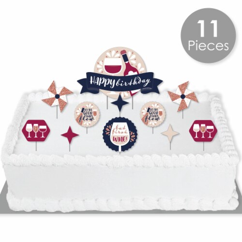 Big Dot of Happiness But First, Wine - Birthday Party Cake Decor Kit - Cake Topper Set 11 Pc Perspective: back