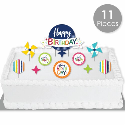 Big Dot of Happiness Cheerful Happy Birthday - Colorful Decor Kit - Cake Topper Set 11 Pc Perspective: back