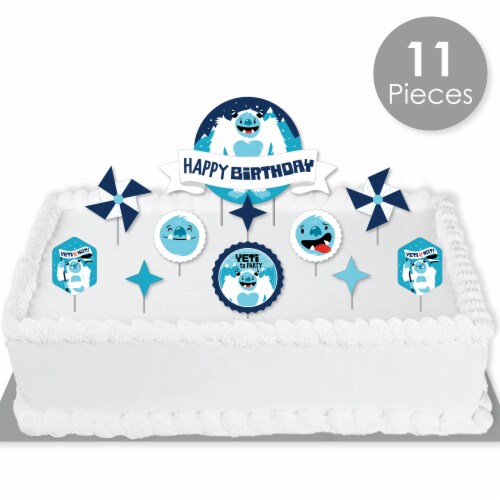 Big Dot of Happiness Yeti to Party Abominable Snowman Birthday Decor Cake Topper Set 11 Pc Perspective: back