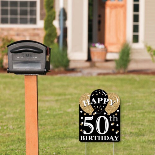 Big Dot of Happiness Adult 50th Birthday - Gold - Outdoor Lawn Birthday Party Yard Sign 1 Pc Perspective: back