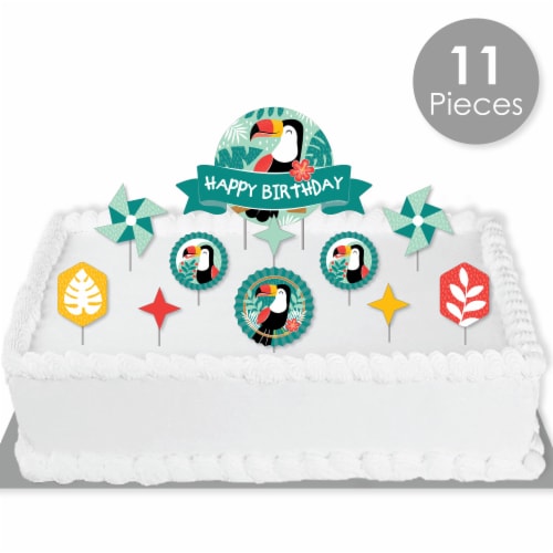 Big Dot of Happiness Calling All Toucans - Birthday Party Decor Kit - Cake Topper Set 11 Pc Perspective: back
