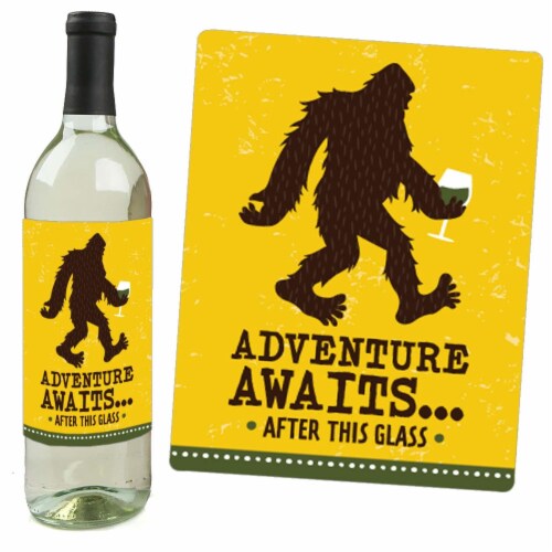 Big Dot of Happiness Sasquatch Crossing - Bigfoot Party Decor Wine Bottle Label Stickers 4 Ct Perspective: back