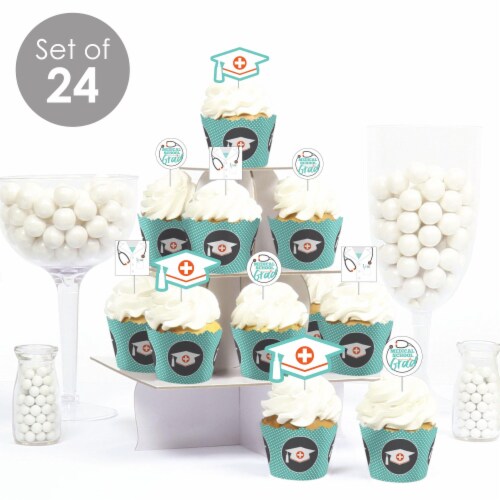 Big Dot of Happiness Medical School Grad Decor - Cupcake Wrappers & Treat Picks Kit 24 Ct Perspective: back