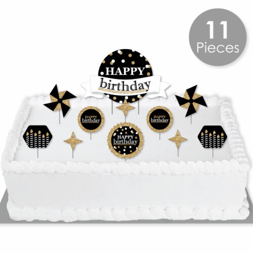 Big Dot of Happiness Adult Happy Birthday Gold - Party Cake Decor Kit - Cake Topper Set 11 Pc Perspective: back
