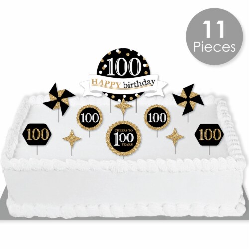Big Dot of Happiness Adult 100th Birthday Gold - Party Cake Decor Kit - Cake Topper Set 11 Pc Perspective: back