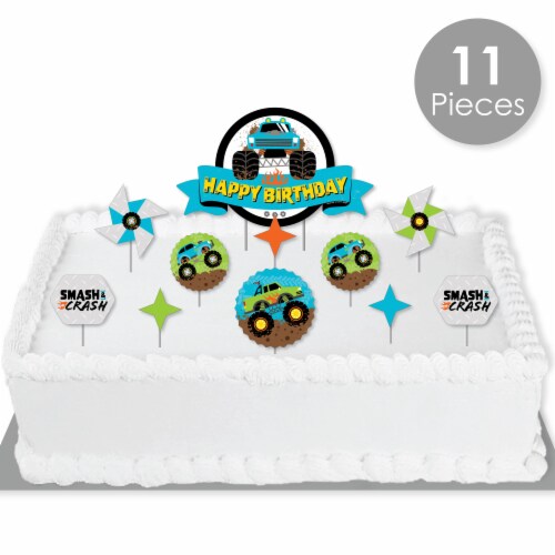 Big Dot of Happiness Smash & Crash - Monster Truck Birthday Decor Kit - Cake Topper Set 11 Pc Perspective: back