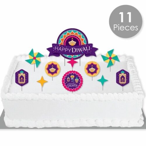 Big Dot of Happiness Happy Diwali - Festival of Lights Party Decor Kit Cake Topper Set 11 Pc Perspective: back