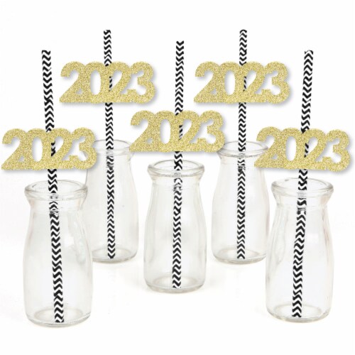 Big Dot of Happiness No-Mess Real Glitter 2023 New Year's Eve Party Paper Straws 24 Ct Perspective: back