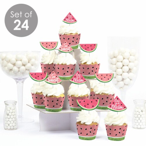 Big Dot of Happiness Sweet Watermelon Decor - Cupcake Wrappers & Treat Picks Kit 24 Ct Perspective: back