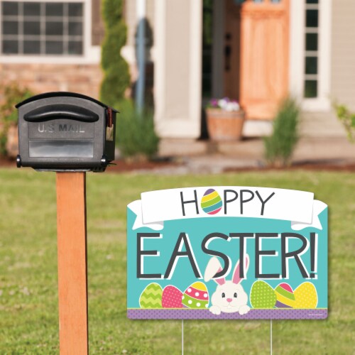 Big Dot of Happiness Hippity Hoppity Easter Bunny Party Yard Sign Lawn Decor Party Yardy Sign Perspective: back