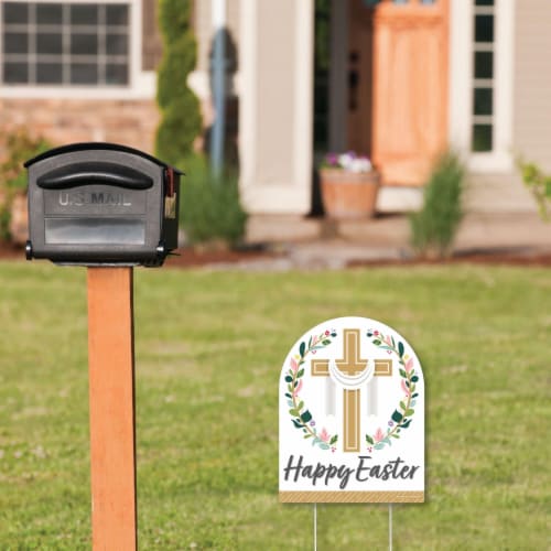 Big Dot of Happiness Religious Easter - Outdoor Lawn Christian Holiday Party Yard Sign - 1 Pc Perspective: back