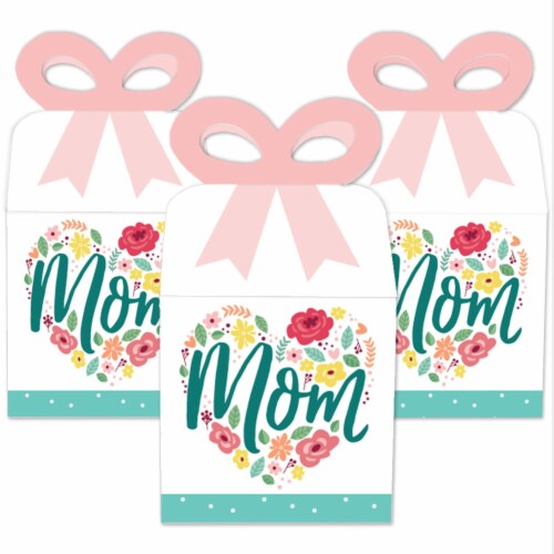 Big Dot of Happiness Colorful Floral Happy Mother's Day Square Favor Gift Box Bow Boxes 12 Ct Perspective: back