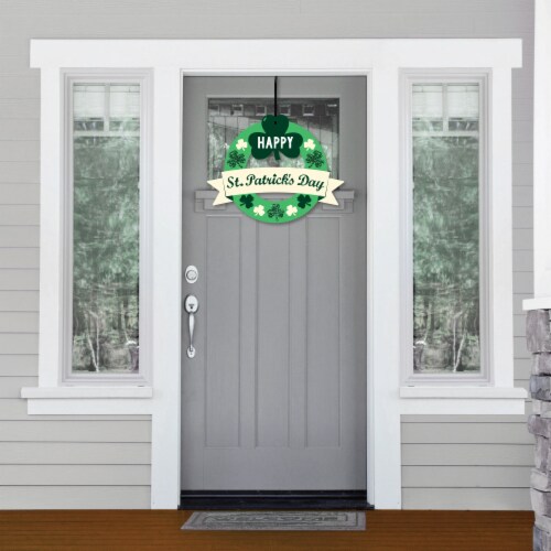 Big Dot of Happiness St. Patrick's Day - Saint Patty's Day Party Decor - Front Door Wreath Perspective: back