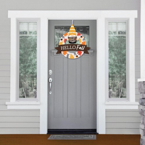 Big Dot of Happiness Fall Gnomes - Outdoor Autumn Harvest Party Decor - Front Door Wreath Perspective: back