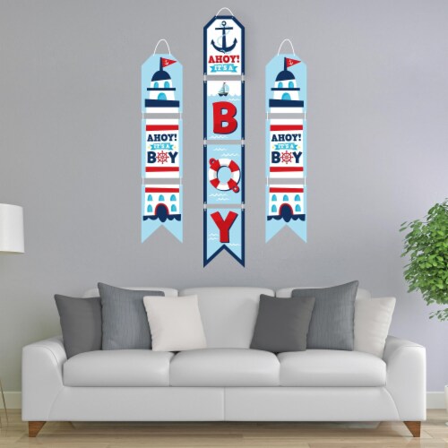 Big Dot of Happiness Ahoy It's a Boy - Hanging Vertical Paper Banners - Indoor Door Decor Perspective: back
