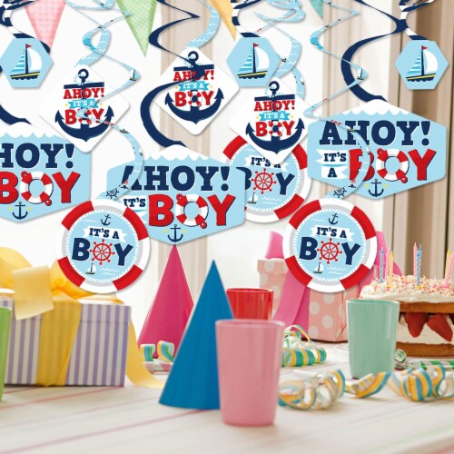 Big Dot of Happiness Ahoy It's a Boy - Nautical Baby Shower Hanging Party Decor Swirls 40 Ct Perspective: back