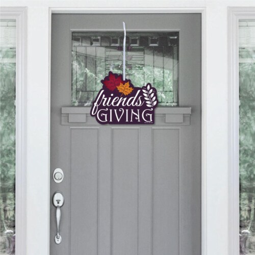 Big Dot of Happiness Friends Thanksgiving Feast - Hanging Outdoor Front Door Decor 1 Pc Sign Perspective: back