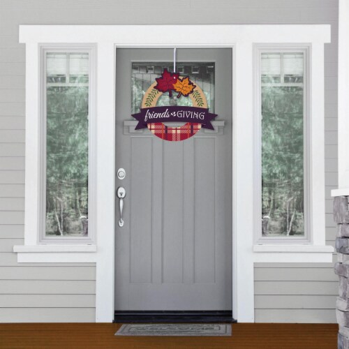 Big Dot of Happiness Friends Thanksgiving Feast - Friendsgiving Party Decor Front Door Wreath Perspective: back