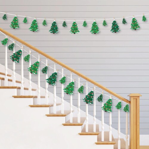 Big Dot of Happiness Snowy Christmas Trees Classic Holiday Clothespin Garland Banner 44 Pc Perspective: back