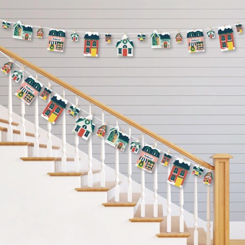 Big Dot of Happiness Christmas Village Holiday Winter Houses Clothespin Garland Banner 44 Pc Perspective: back