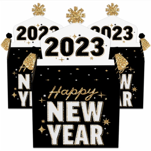 Big Dot of Happiness Hello New Year Treat Box Party Favors 2023 NYE Party Gable Boxes 12 Ct Perspective: back