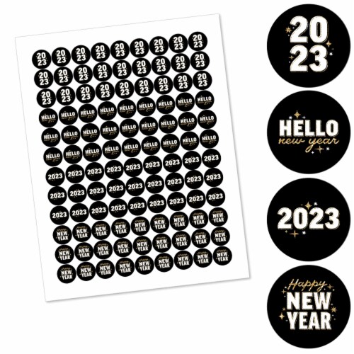 Big Dot of Happiness Hello New Year 2023 NYE Party Round Candy Sticker Favors 1 sheet of 108 Perspective: back