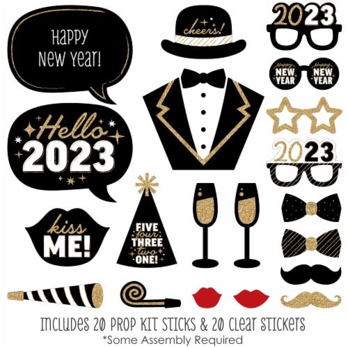 Big Dot of Happiness Hello New Year - 2023 NYE Party Photo Booth Props Kit - 20 Count Perspective: back