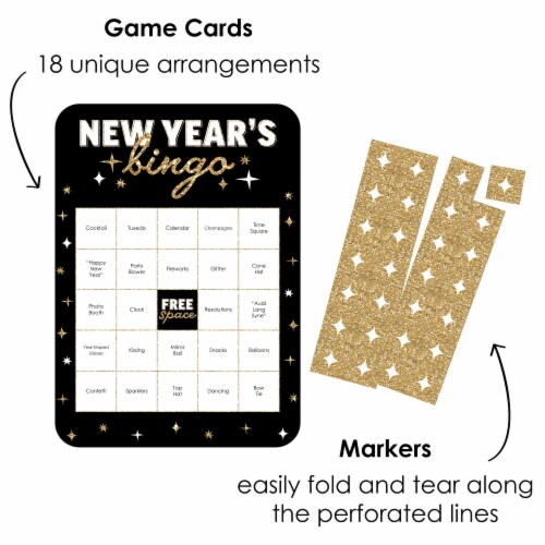Big Dot of Happiness Hello New Year - Bar Cards & Markers - NYE Party Bingo Game - Set of 18 Perspective: back