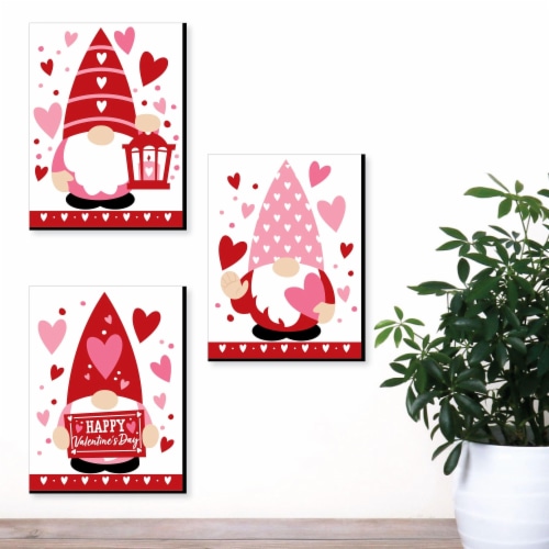 Big Dot of Happiness Valentine Gnomes -Valentine's Day Wall Art - 7.5 x 10 inches - Set of 3 Perspective: back