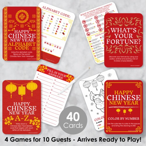 Big Dot of Happiness Chinese New Year 4 Lunar New Year Games - 10 Cards Each Gamerific Bundle Perspective: back
