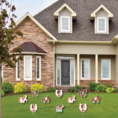 Big Dot of Happiness Run Wild Horses Lawn Decorations Pony Birthday Party Yard Decor 10 Pc Perspective: back